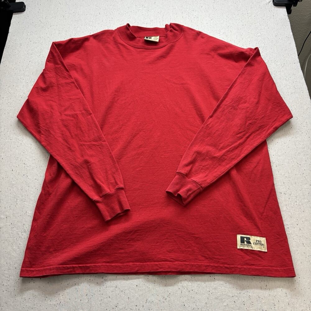 Vtg 90s Russell Athletic Pro Cotton Long Sleeve T-Shirt Mens XL Red Heavyweight